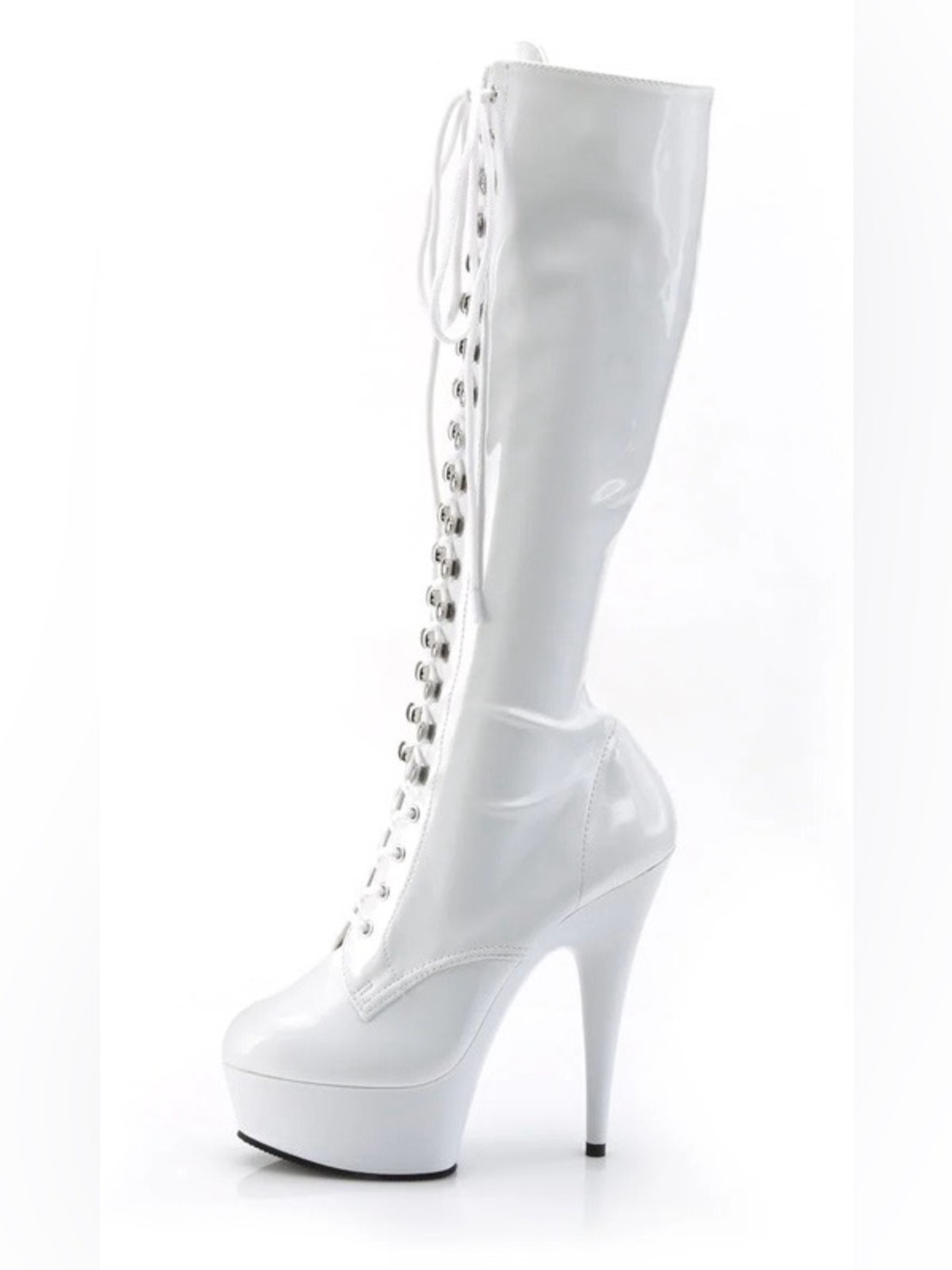 NWT, Pleaser Delight Stiletto knee high white boots, sz. 9